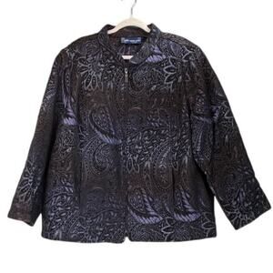 Susan Graver Womens 3X Black/Purple Paisley Full Zip Pockets Office Wear Jacket
